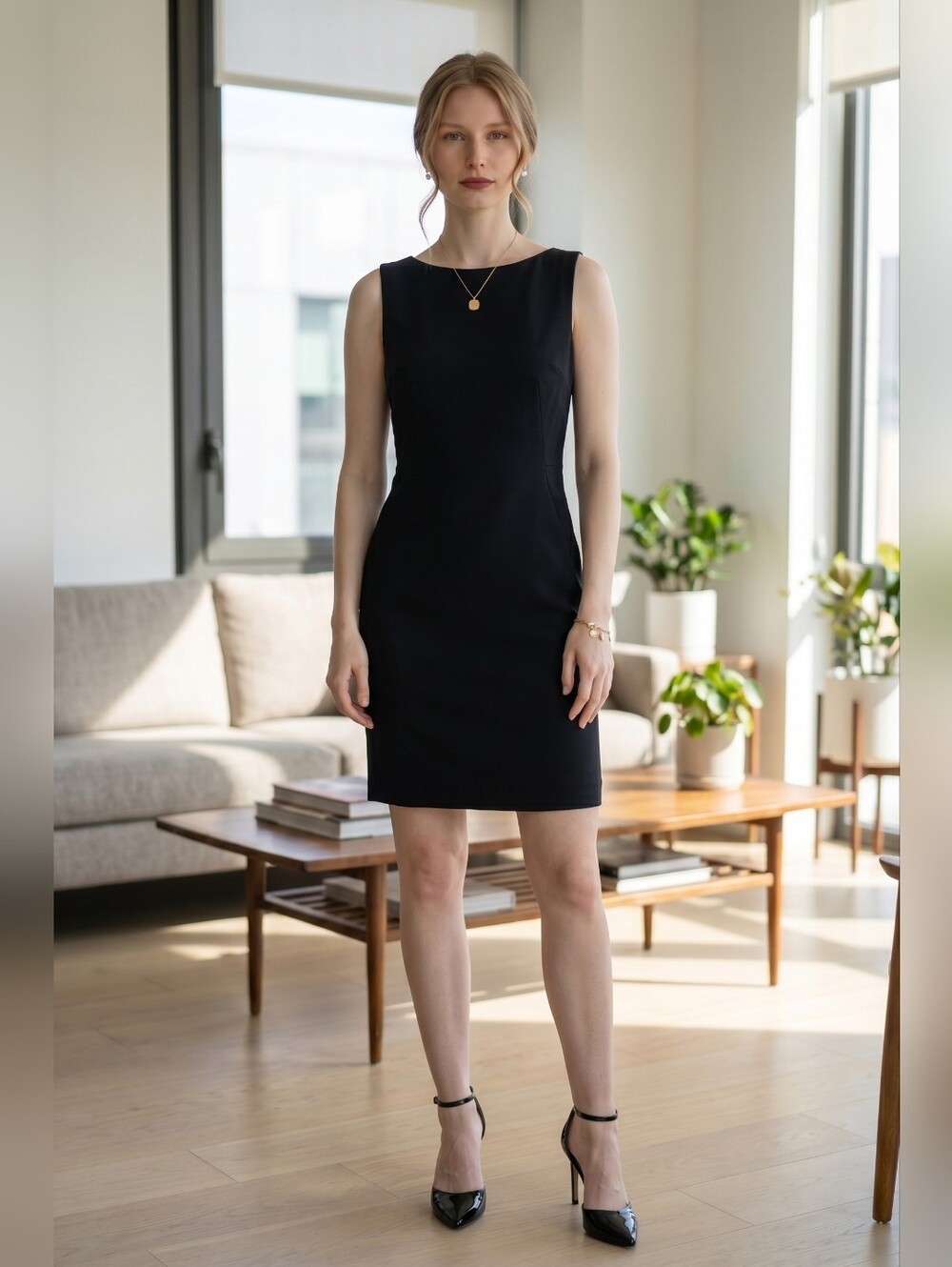 Theory Betty 2 Urban Sleeveless Wool Sheath Dress Size 10 Black Made in USA